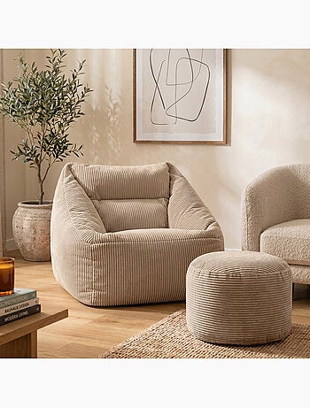 Pouf fauteuil salon natalia et repose-pied rond milano en velours côtelé - icon