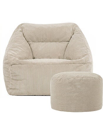 Pouf fauteuil salon natalia et repose-pied rond milano en velours côtelé - icon