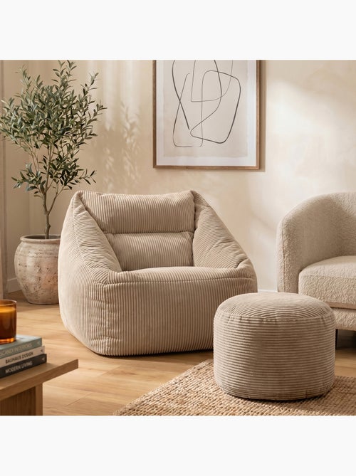Pouf fauteuil salon natalia et repose-pied rond milano en velours côtelé - icon - Kiabi