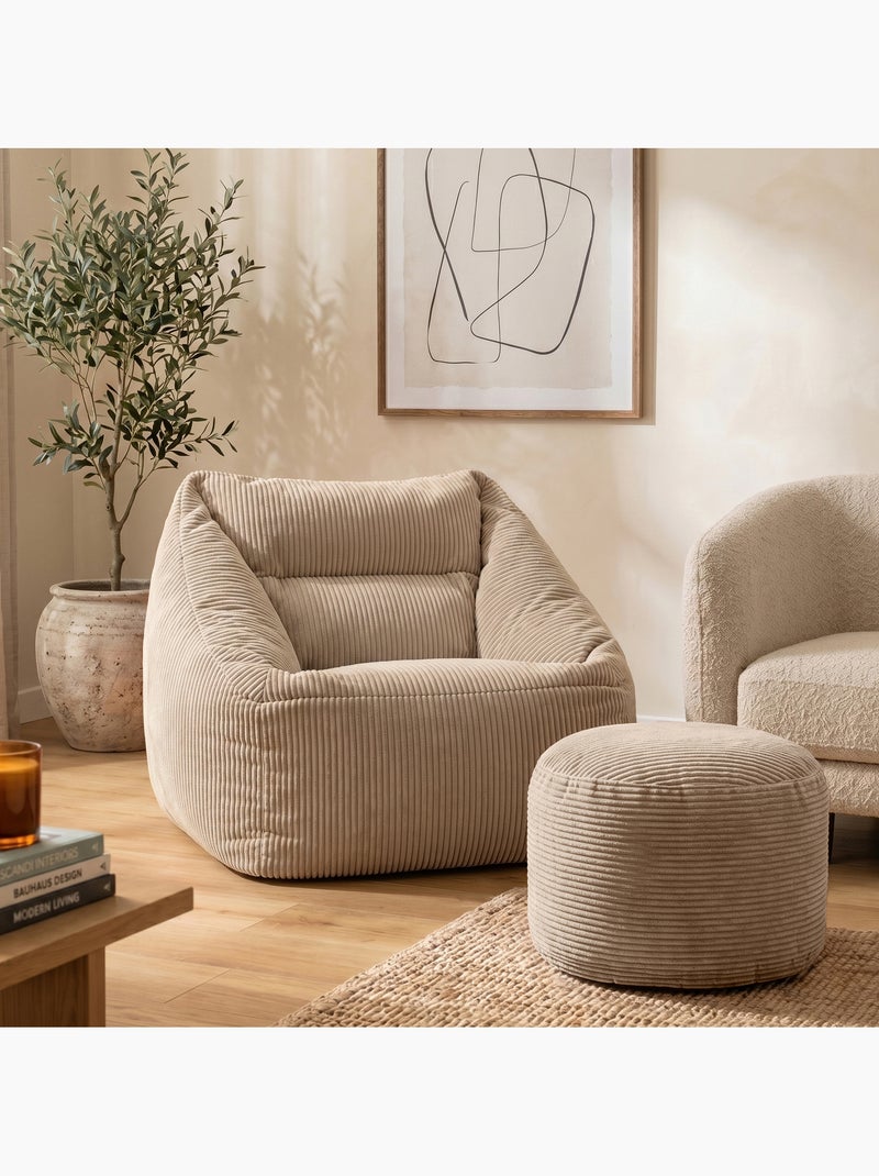 Pouf fauteuil salon natalia et repose-pied rond milano en velours côtelé - icon Beige - Kiabi