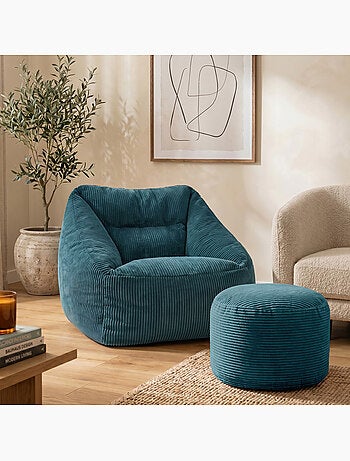 Pouf fauteuil salon natalia et repose-pied rond milano en velours côtelé - icon