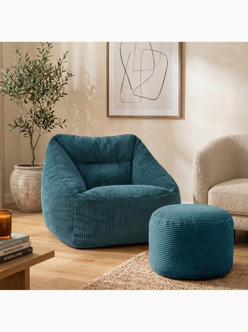 Pouf fauteuil salon natalia et repose-pied rond milano en velours côtelé - icon Bleu canard - Kiabi