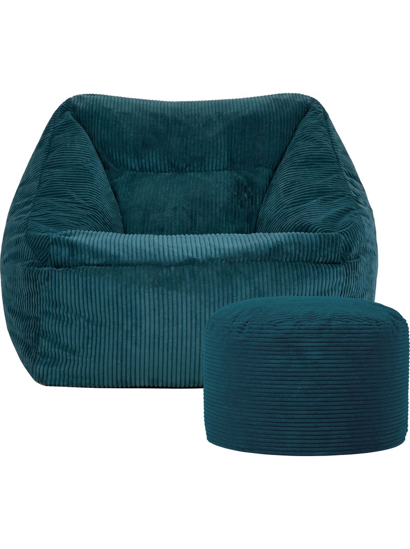 Pouf fauteuil salon natalia et repose-pied rond milano en velours côtelé - icon Bleu canard - Kiabi