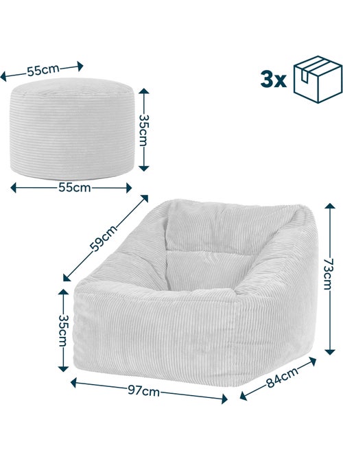 Pouf fauteuil salon natalia et repose-pied rond milano en velours côtelé - icon - Kiabi