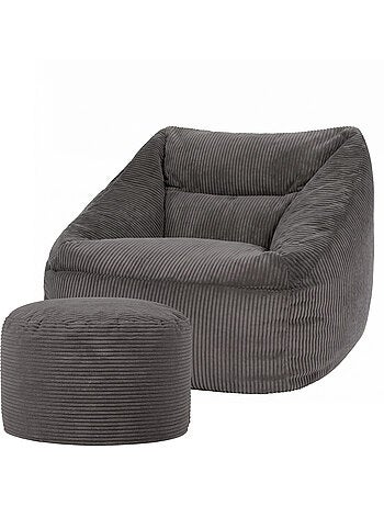 Pouf fauteuil salon natalia et repose-pied rond milano en velours côtelé - icon