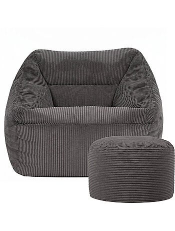Pouf fauteuil salon natalia et repose-pied rond milano en velours côtelé - icon