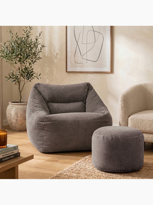 Pouf fauteuil salon natalia et repose-pied rond milano en velours côtelé - icon - Kiabi