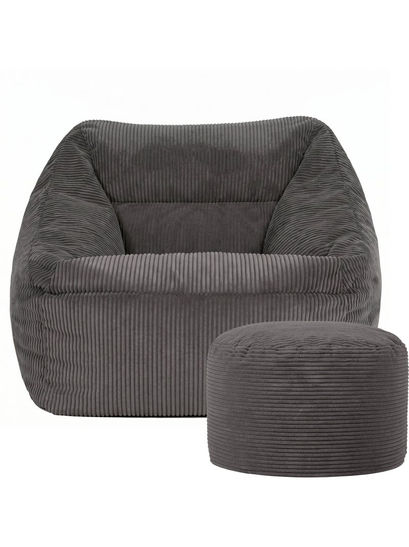 Pouf fauteuil salon natalia et repose-pied rond milano en velours côtelé - icon gris anthracite - Kiabi