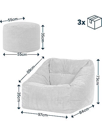Pouf fauteuil salon natalia et repose-pied rond milano en velours côtelé - icon