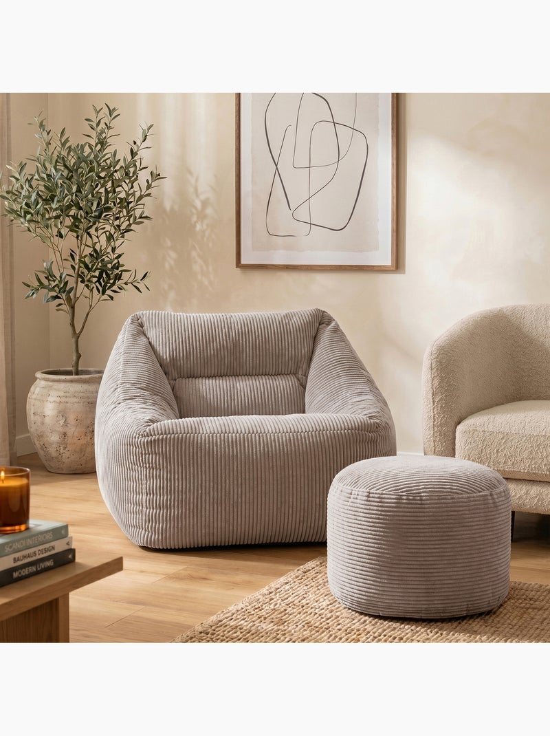 Pouf fauteuil salon natalia et repose-pied rond milano en velours côtelé - icon Gris clair - Kiabi