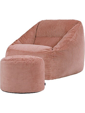 Pouf fauteuil salon natalia et repose-pied rond milano en velours côtelé - icon