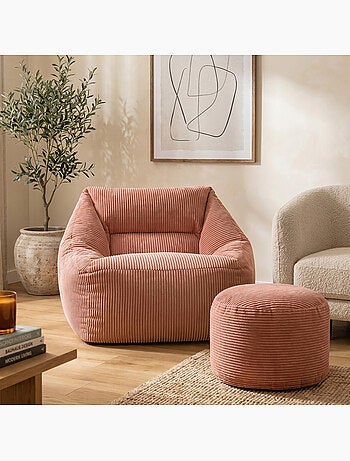 Pouf fauteuil salon natalia et repose-pied rond milano en velours côtelé - icon