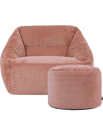 Pouf fauteuil salon natalia et repose-pied rond milano en velours côtelé - icon