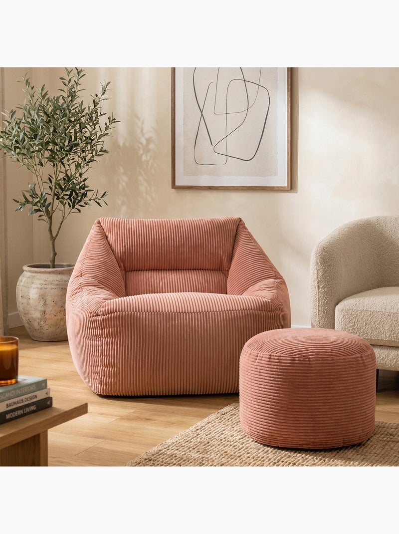 Pouf fauteuil salon natalia et repose-pied rond milano en velours côtelé - icon Rose clair - Kiabi