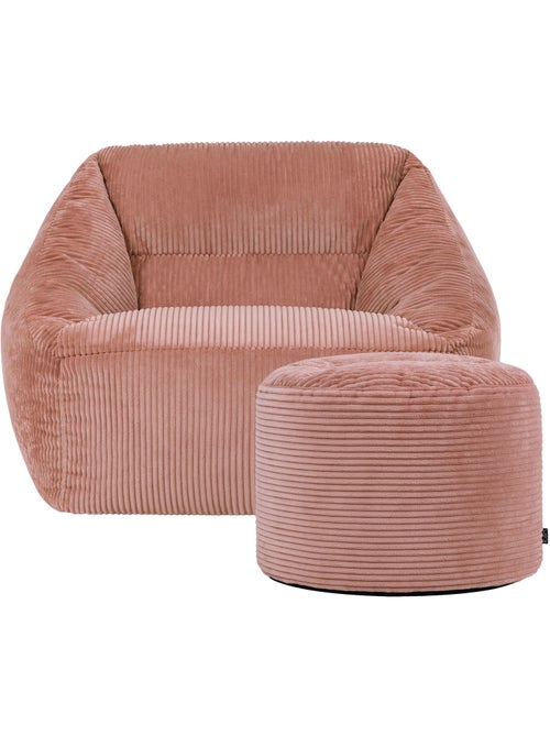 Pouf fauteuil salon natalia et repose-pied rond milano en velours côtelé - icon - Kiabi