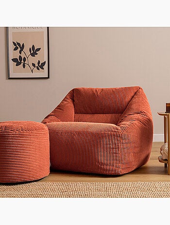 Pouf fauteuil salon natalia et repose-pied rond milano en velours côtelé - icon