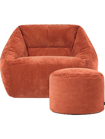 Pouf fauteuil salon natalia et repose-pied rond milano en velours côtelé - icon