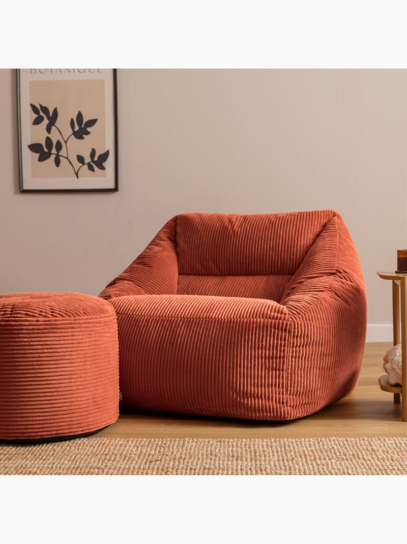 Pouf fauteuil salon natalia et repose-pied rond milano en velours côtelé - icon Terracotta - Kiabi
