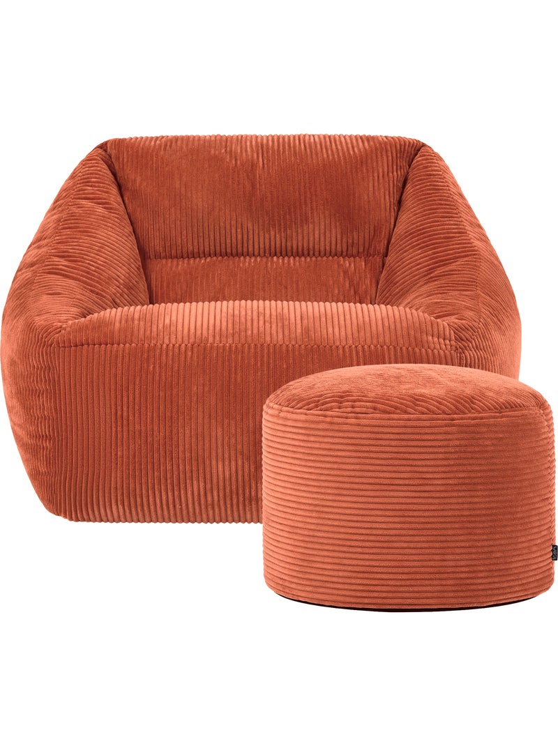 Pouf fauteuil salon natalia et repose-pied rond milano en velours côtelé - icon Terracotta - Kiabi