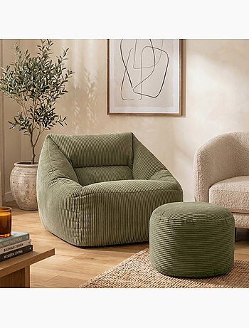 Pouf fauteuil salon natalia et repose-pied rond milano en velours côtelé - icon
