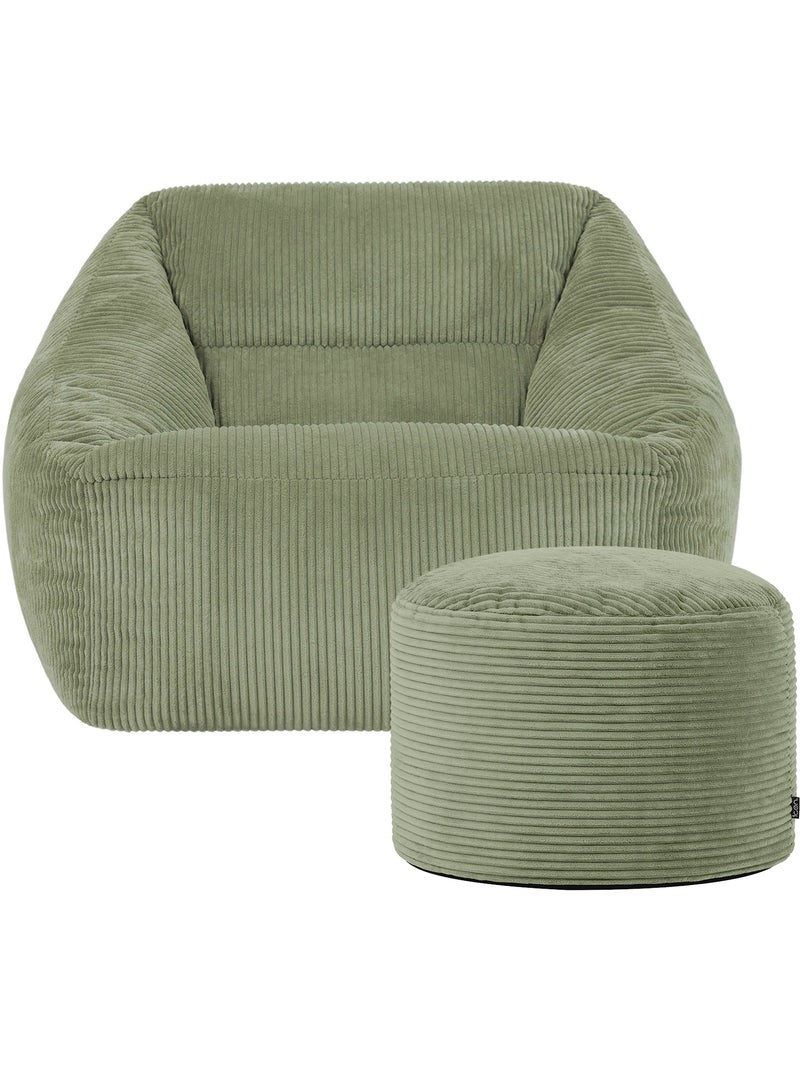 Pouf fauteuil salon natalia et repose-pied rond milano en velours côtelé - icon Vert Sauge - Kiabi
