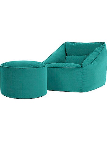 Pouf fauteuil salon natalia et repose-pied rond milano en velours mat - icon