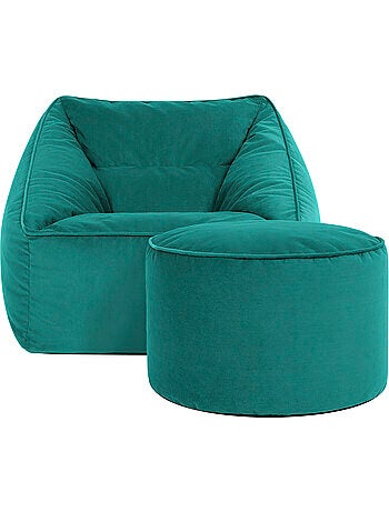 Pouf fauteuil salon natalia et repose-pied rond milano en velours mat - icon
