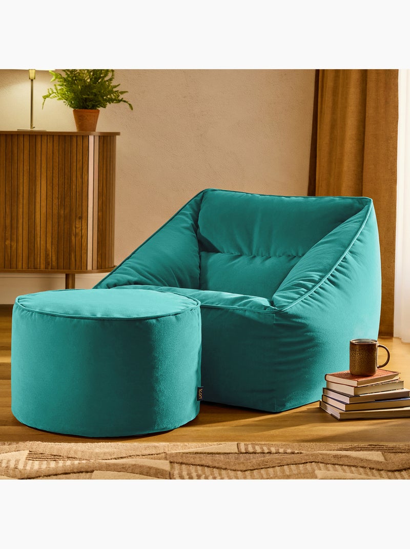 Pouf fauteuil salon natalia et repose-pied rond milano en velours mat - icon Bleu canard - Kiabi