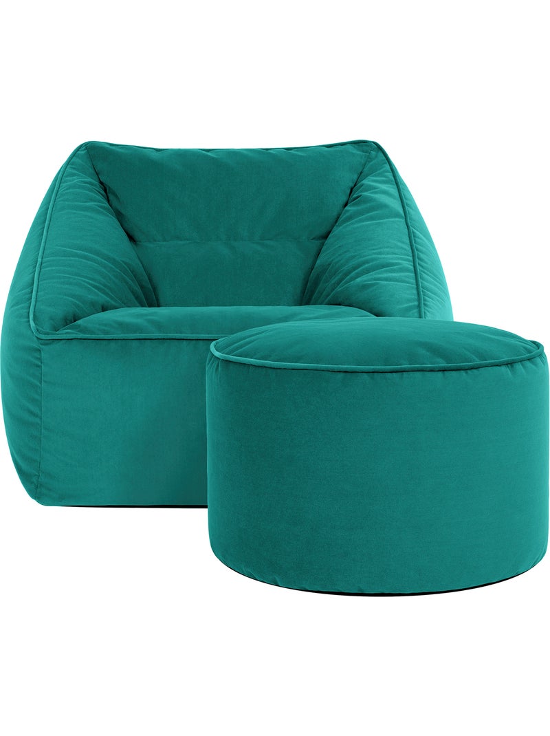 Pouf fauteuil salon natalia et repose-pied rond milano en velours mat - icon Bleu canard - Kiabi
