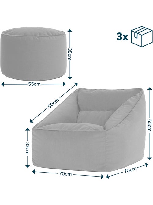 Pouf fauteuil salon natalia et repose-pied rond milano en velours mat - icon - Kiabi