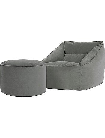 Pouf fauteuil salon natalia et repose-pied rond milano en velours mat - icon