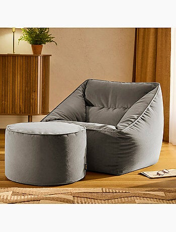Pouf fauteuil salon natalia et repose-pied rond milano en velours mat - icon