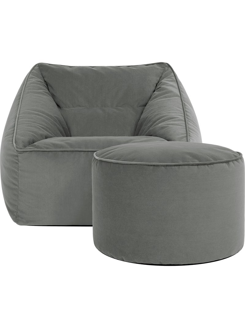 Pouf fauteuil salon natalia et repose-pied rond milano en velours mat - icon gris anthracite - Kiabi