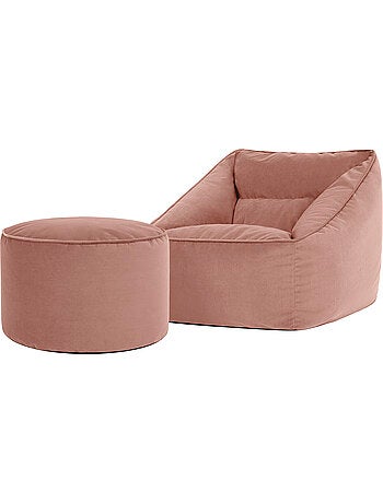 Pouf fauteuil salon natalia et repose-pied rond milano en velours mat - icon