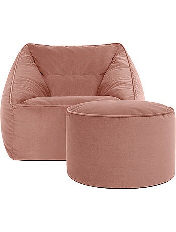 Pouf fauteuil salon natalia et repose-pied rond milano en velours mat - icon