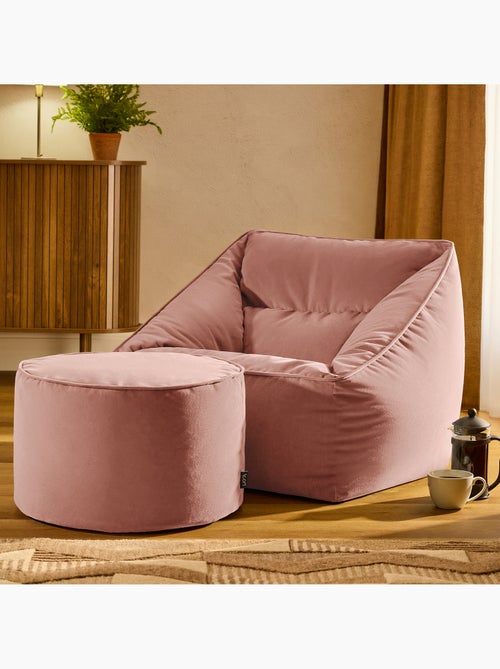 Pouf fauteuil salon natalia et repose-pied rond milano en velours mat - icon - Kiabi