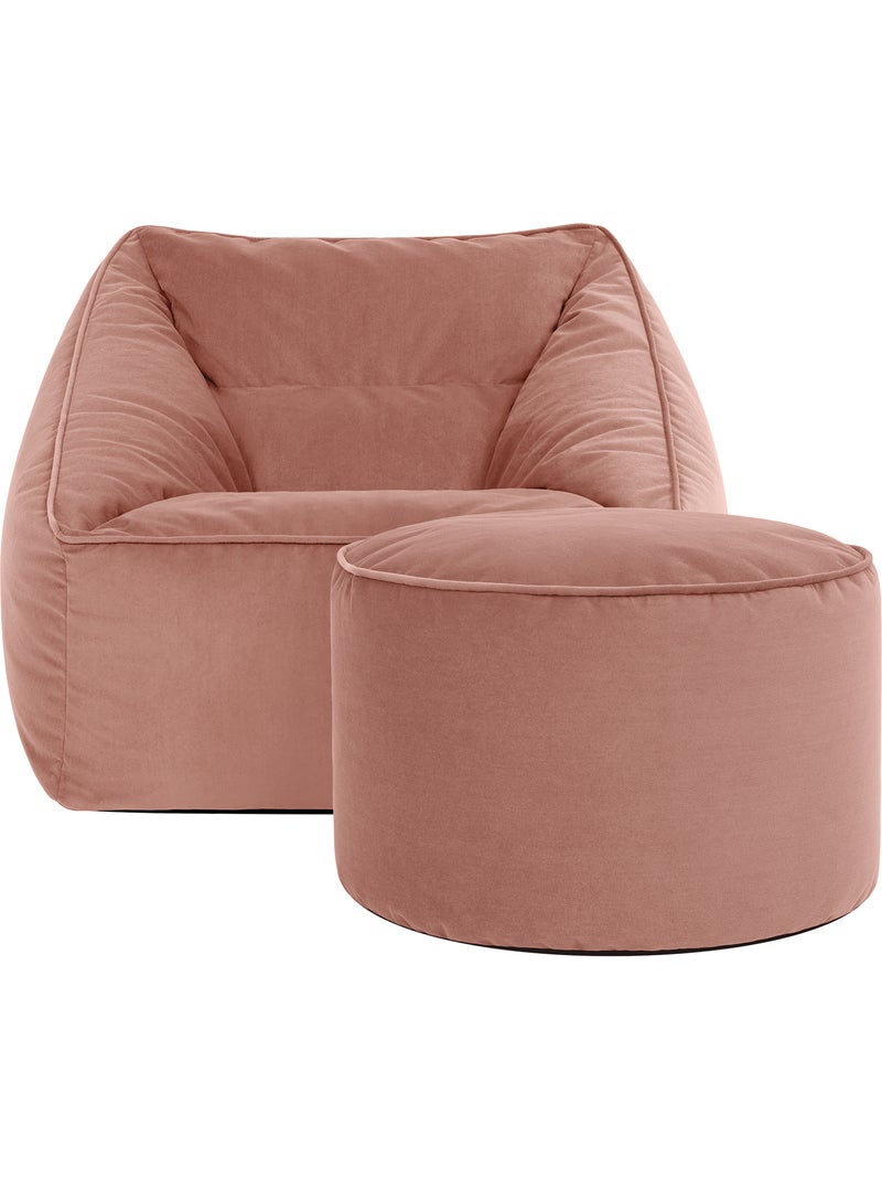 Pouf fauteuil salon natalia et repose-pied rond milano en velours mat - icon Rose clair - Kiabi