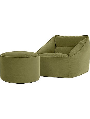 Pouf fauteuil salon natalia et repose-pied rond milano en velours mat - icon