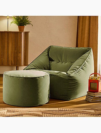 Pouf fauteuil salon natalia et repose-pied rond milano en velours mat - icon