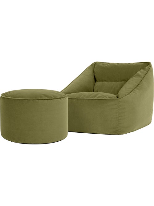 Pouf fauteuil salon natalia et repose-pied rond milano en velours mat - icon - Kiabi