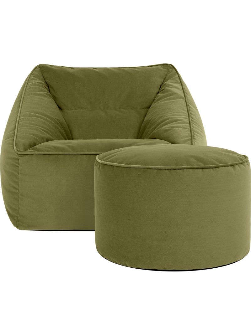 Pouf fauteuil salon natalia et repose-pied rond milano en velours mat - icon Vert olive - Kiabi