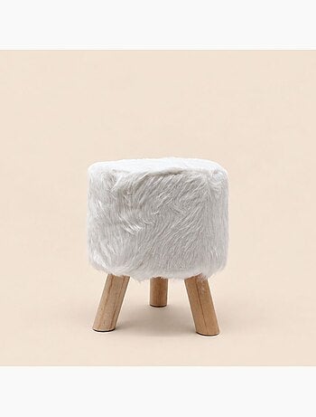 Pouf fourrure blanche d30xh38cm