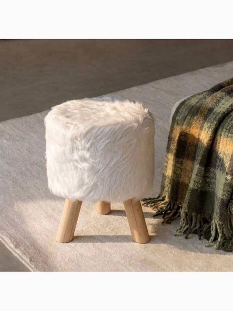 Pouf fourrure blanche d30xh38cm Blanc - Kiabi