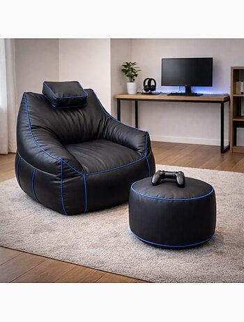 Pouf gaming + repose-pieds en similicuir 100x110 cm