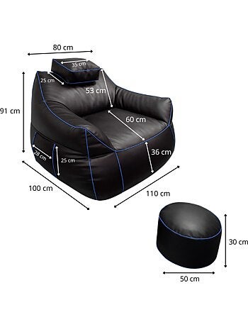 Pouf gaming + repose-pieds en similicuir 100x110 cm