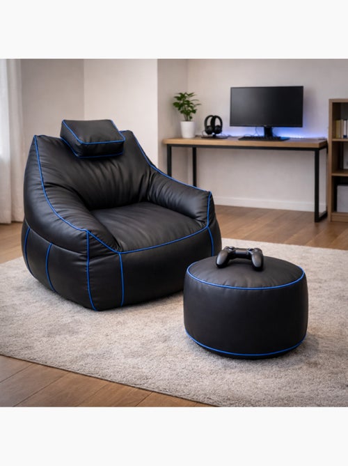 Pouf gaming + repose-pieds en similicuir 100x110 cm - Kiabi
