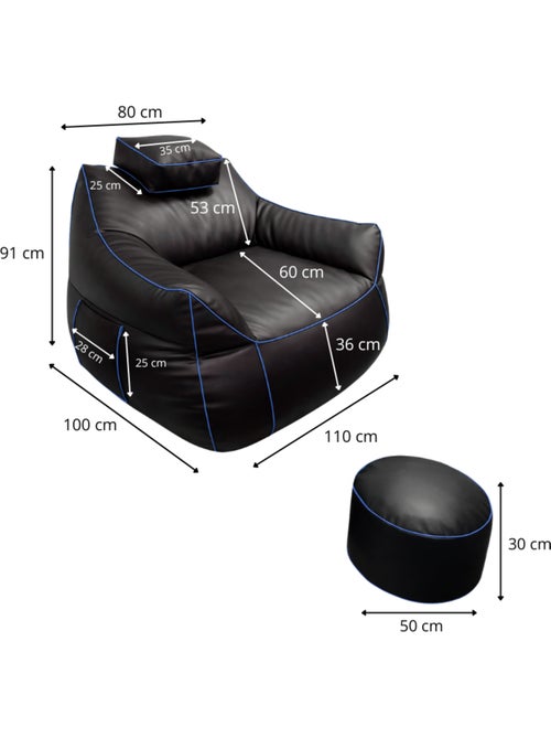 Pouf gaming + repose-pieds en similicuir 100x110 cm - Kiabi