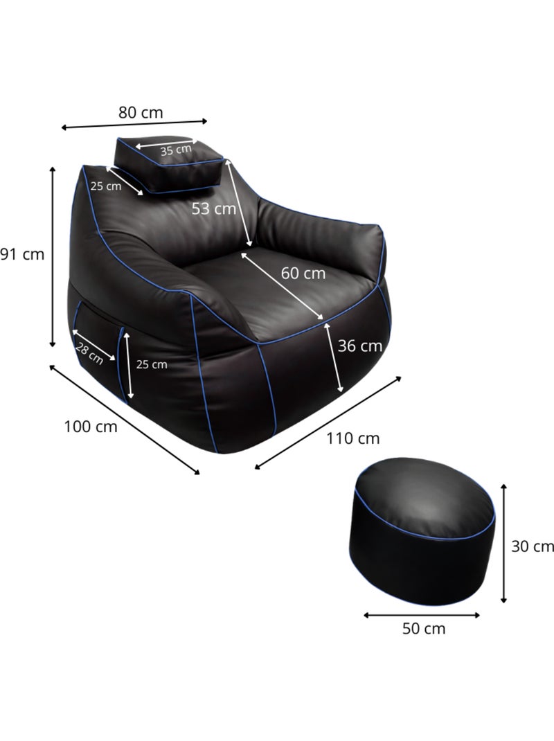 Pouf gaming + repose-pieds en similicuir 100x110 cm Bleu - Kiabi