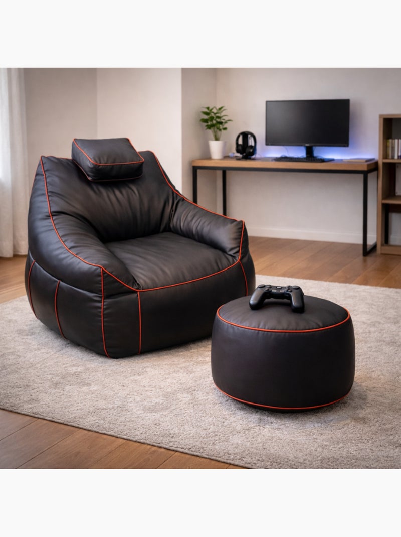 Pouf gaming + repose-pieds en similicuir 100x110 cm Rouge - Kiabi
