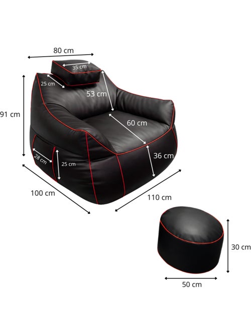 Pouf gaming + repose-pieds en similicuir 100x110 cm - Kiabi